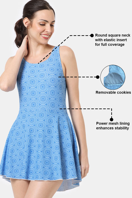 Zelocity Elastane Blended Slip-On Swimdress with Removable Pads - Azure Blue — image 7